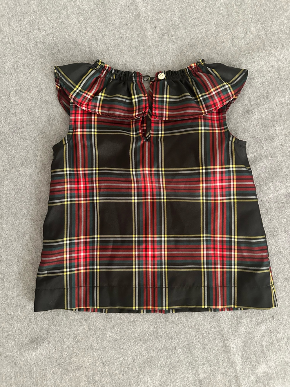 Crewcuts Red and Black Plaid Ruffle Neck Top 3T